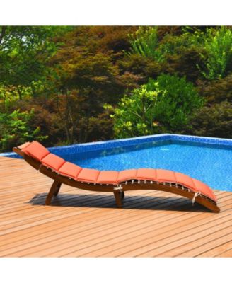 2 PCS Folding Wooden Outdoor Lounge Chair Chaise   Cushion Pad Pool Deck