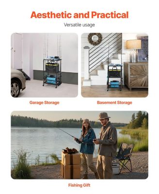 Fishing Rod Holder, 10-Rod Mobile Pole Rack Cart with Wheels for Garage or Home Fishing Gear Storage