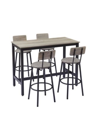 Bar Table Set with 4 Cushioned Backrest Stools, 47.24'' L x 23.62'' W x 35.43'' H