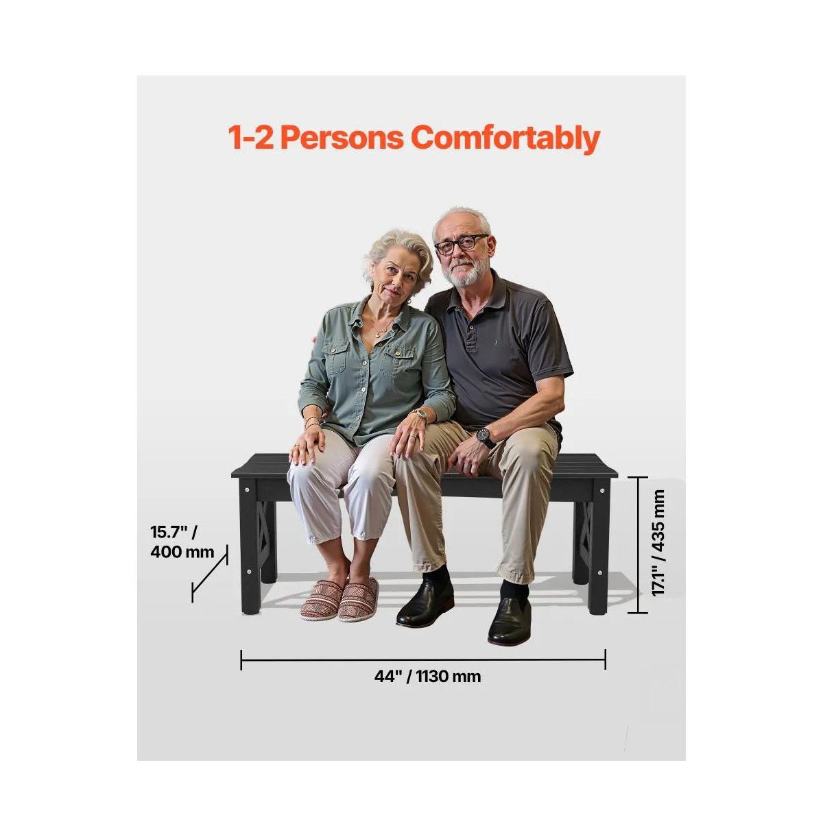 Black Weatherproof Plastic Patio Bench 44.5" with 600 lbs Weight Capacity