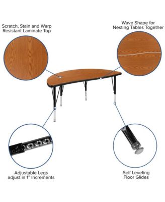 47.5" Half Circle Wave Flexible Collaborative Kids Adjustable Height Activity Table