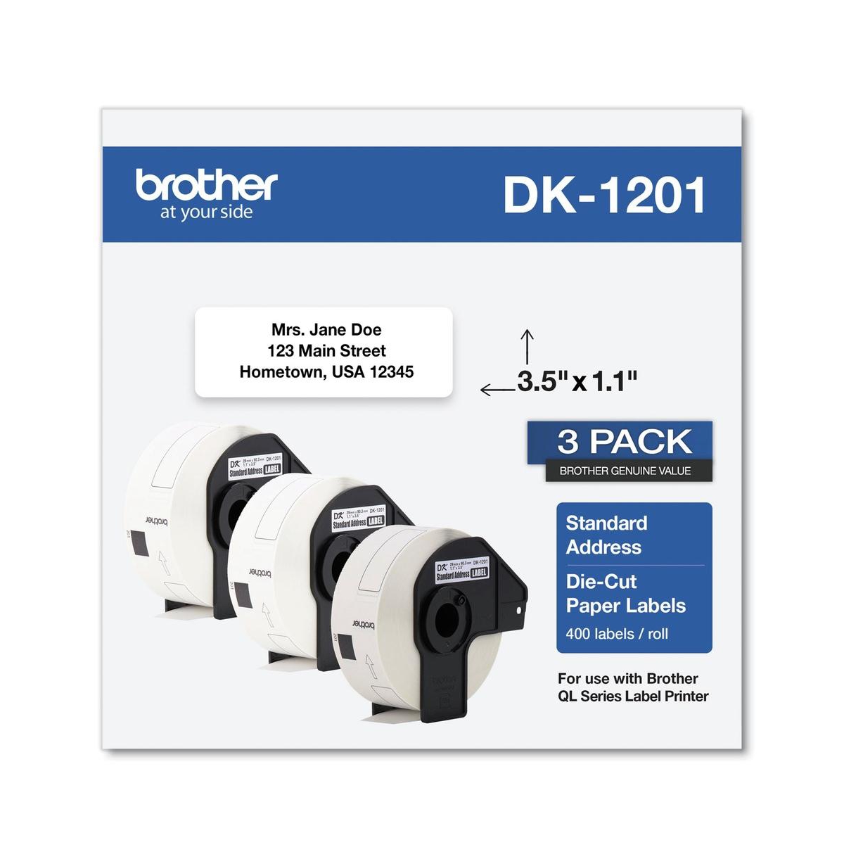 Brother DK12013PK 1.1 in. x 3.5 in. Die-Cut Address Labels - White (3/Pack)