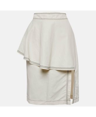 Women's Off-White Cotton Blend Flounce Knee-Length Skirt
