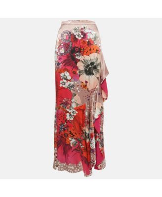 Women's Multicolor Floral Print Silk Ruffled Maxi Skirt