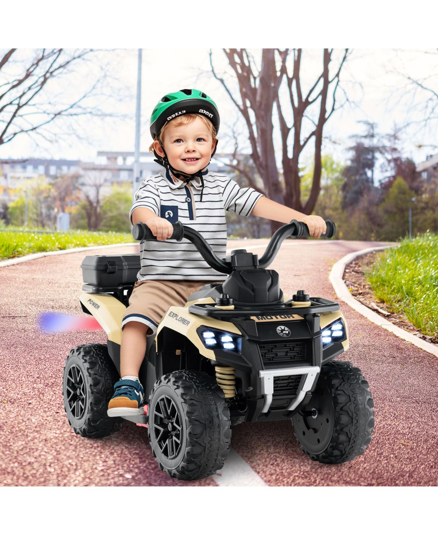 Детская игрушка HONGGE Electric Ride-On ATV with Mist Spray and Storage Box, Ages 3+, цвет: Хаки — фото 3