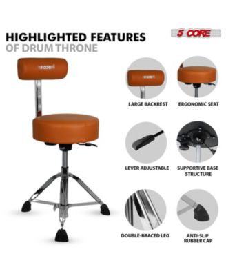 Drum Throne w Backrest 4" Padded Stool Airlift Adjustable 25.5" Drummer Chair 441Lb Capacity