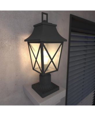 Black Outdoor Post Lantern with Pier Mount and Glass Shade