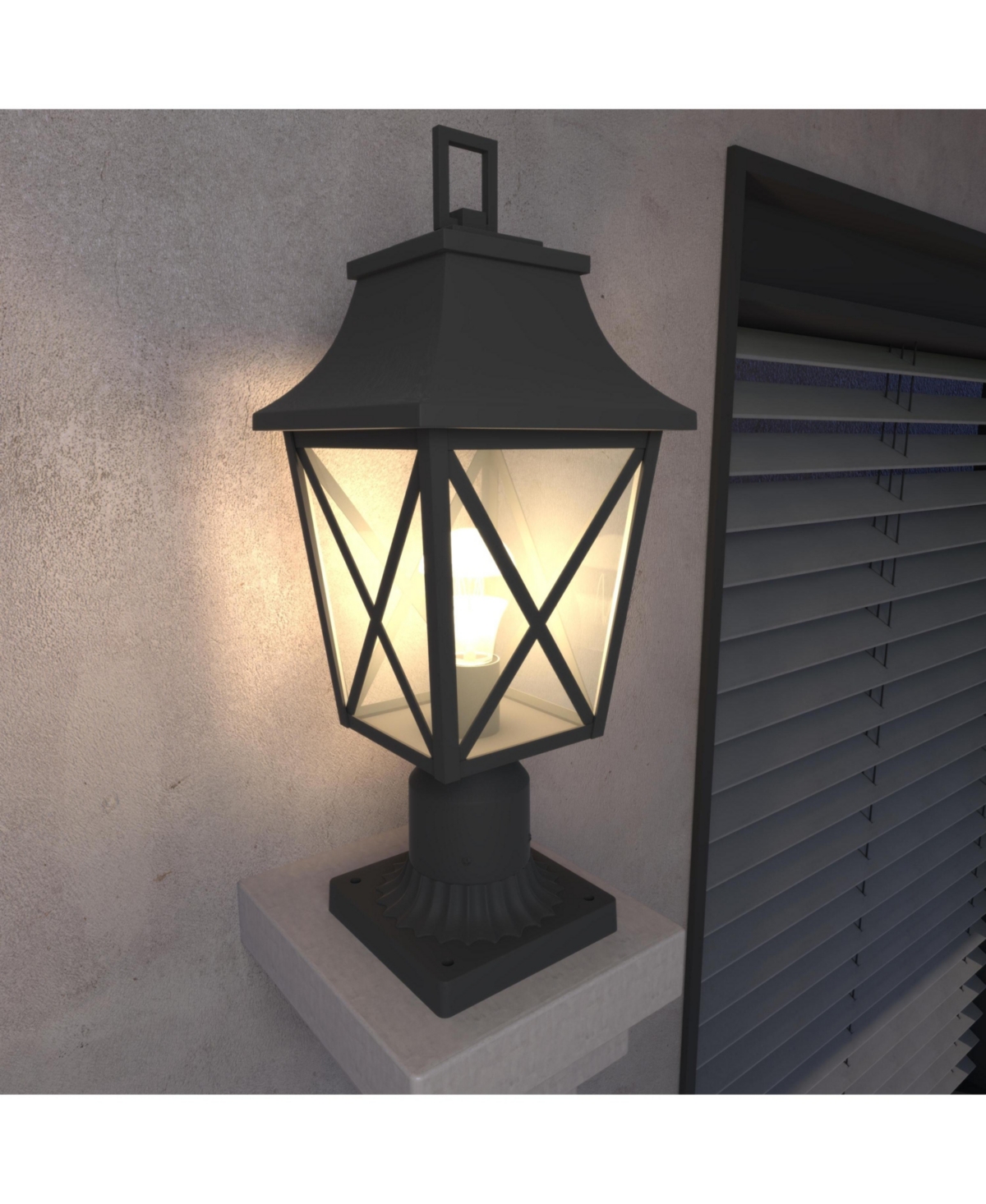 Black Outdoor Post Lantern with Pier Mount and Glass Shade