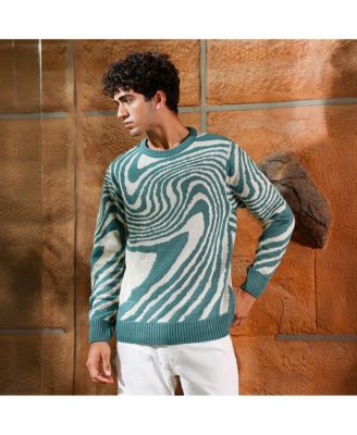 Men's Emerald Green Fluid-Jacquard Knit Pullover Sweater