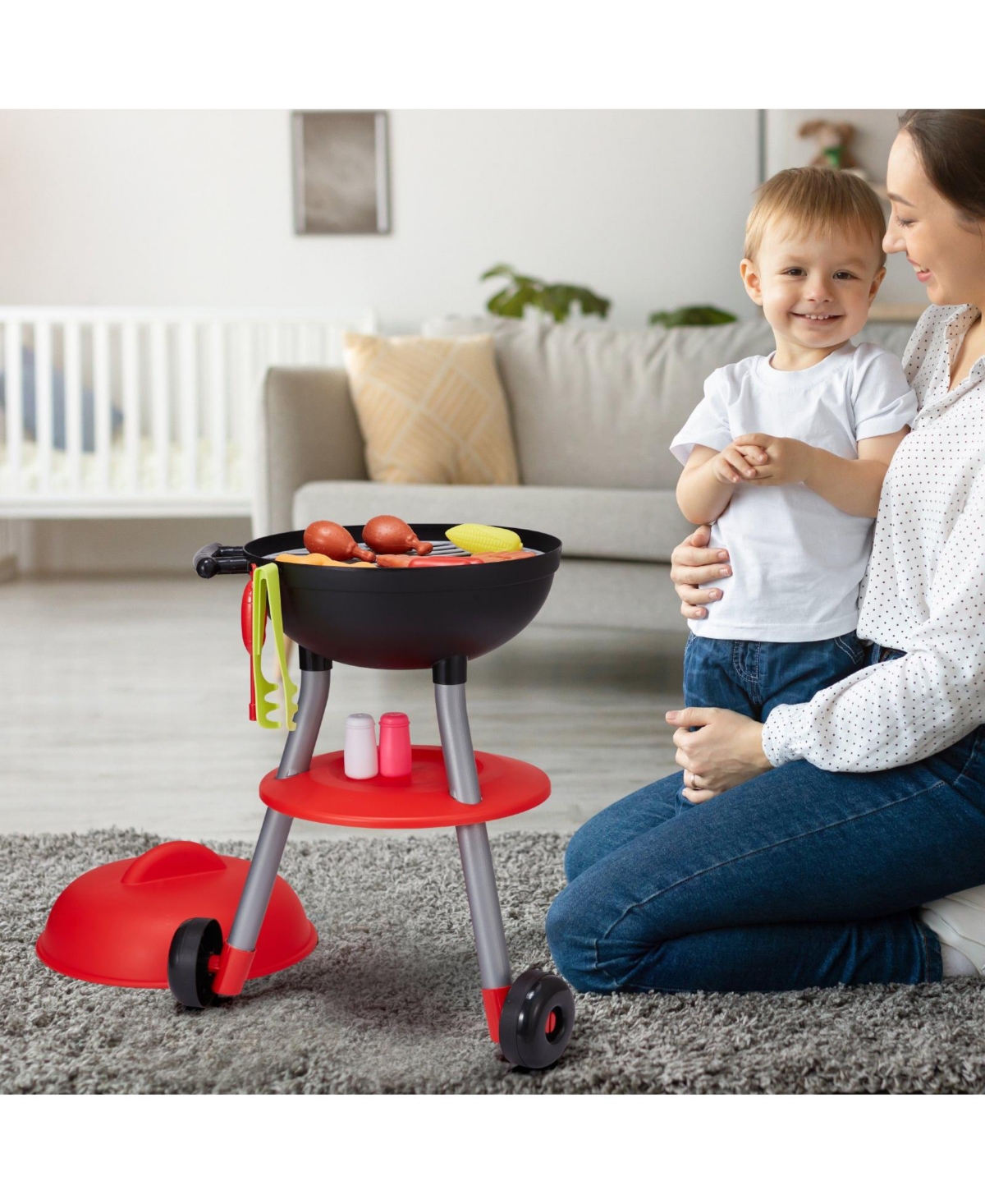 Mecale 28 Pcs Bbq Grill Playset, Kids Kitchen Toy with Lights & Sounds, Interactive Grill & Food Set, Barbecue Toy for Boys Girls 3-5