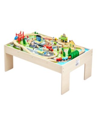 Train Table, 84 PCS Wooden Activity Table with Collapsible Bin, 3-in-1 Train Set for Playing, Drawing & Reading, Toy for Kids 3