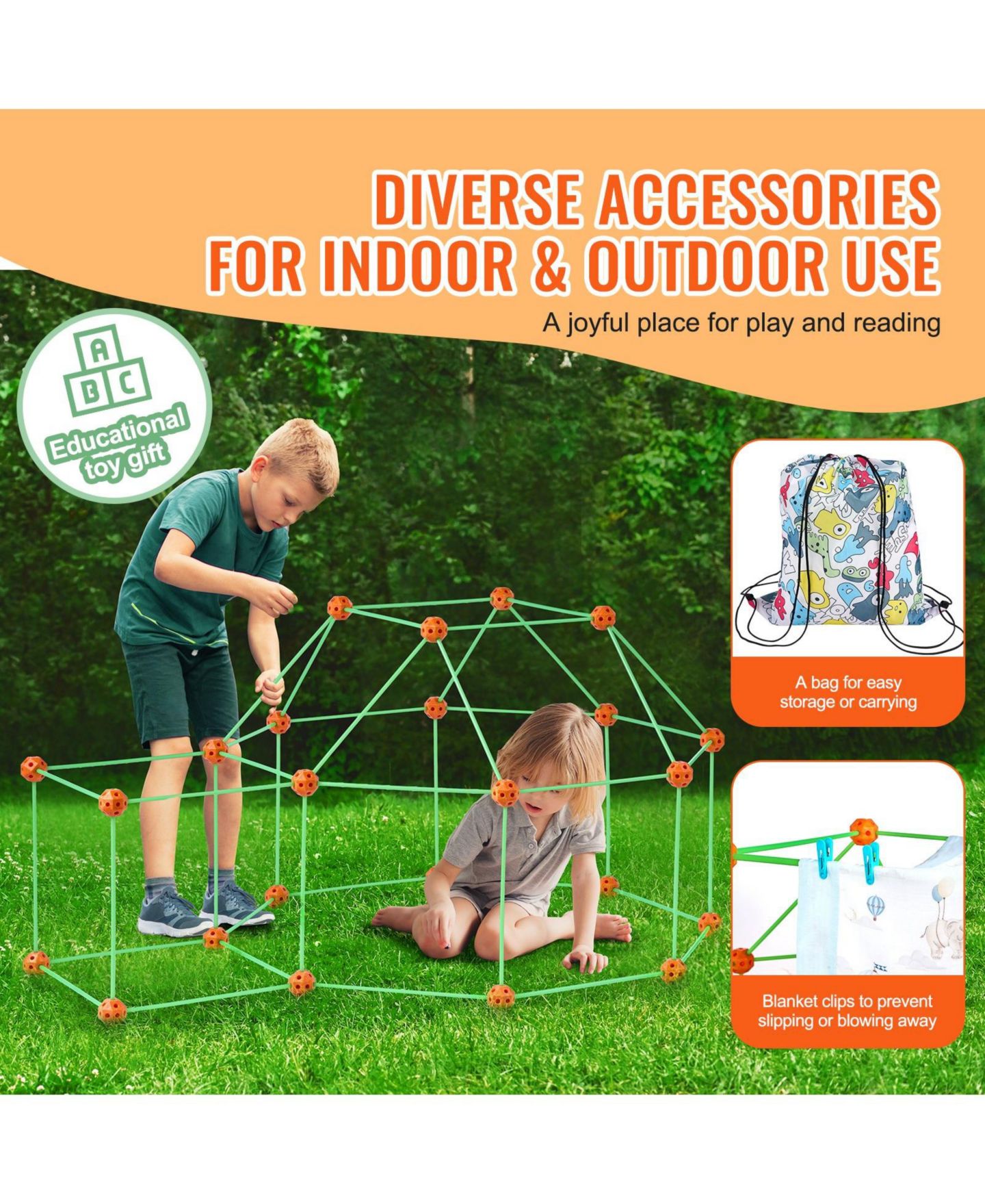 Детские конструкторы Mecale Glow-in-the-Dark Stem Fort Kit 140-Piece Building Set, Ages 4+, цвет: Зелёный — фото 7
