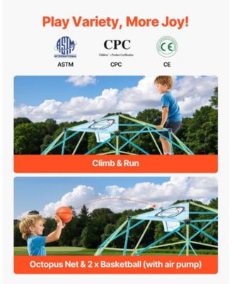 Climbing Dome, 10 ft Geometric Dome Climber with Octopus Net and 2 Basketballs, 1000 lb Capacity
