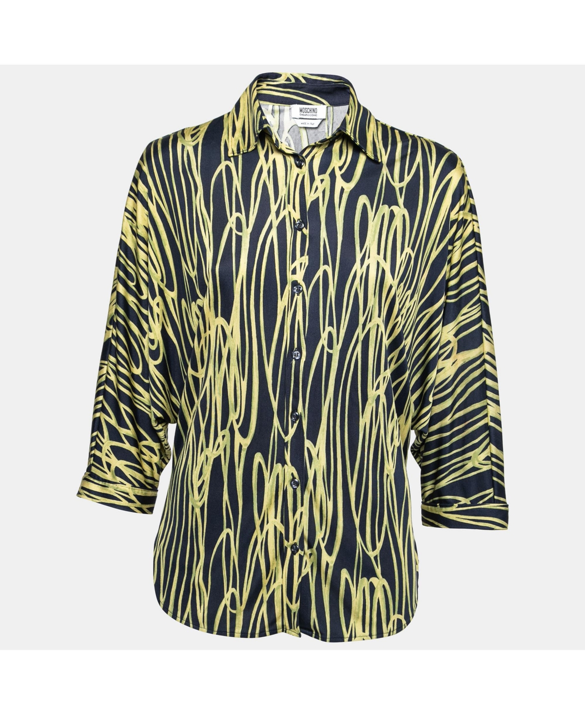 Pre-Owned Moschino Women's Cheap And Chic Navy Blue And Yellow Printed Jersey Dolman Sleeve Shirt