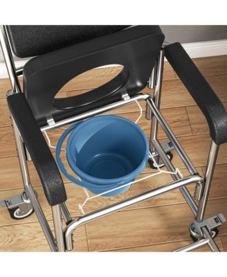 Shower Commode Wheelchair, Padded Seat, 330 lbs.,