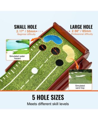 Golf Putting Mat Indoor 5-Hole Green with Ball Return Alignment Guide and Base