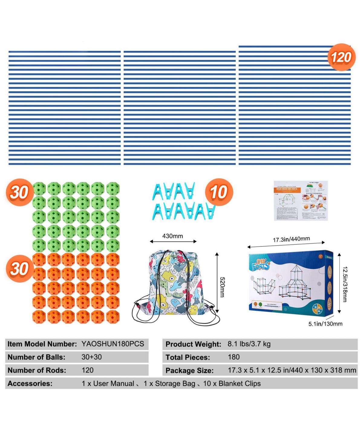 Mecale Tent Fort Building Kit for Kids Stem Construction Toy Set Castle 180PCS