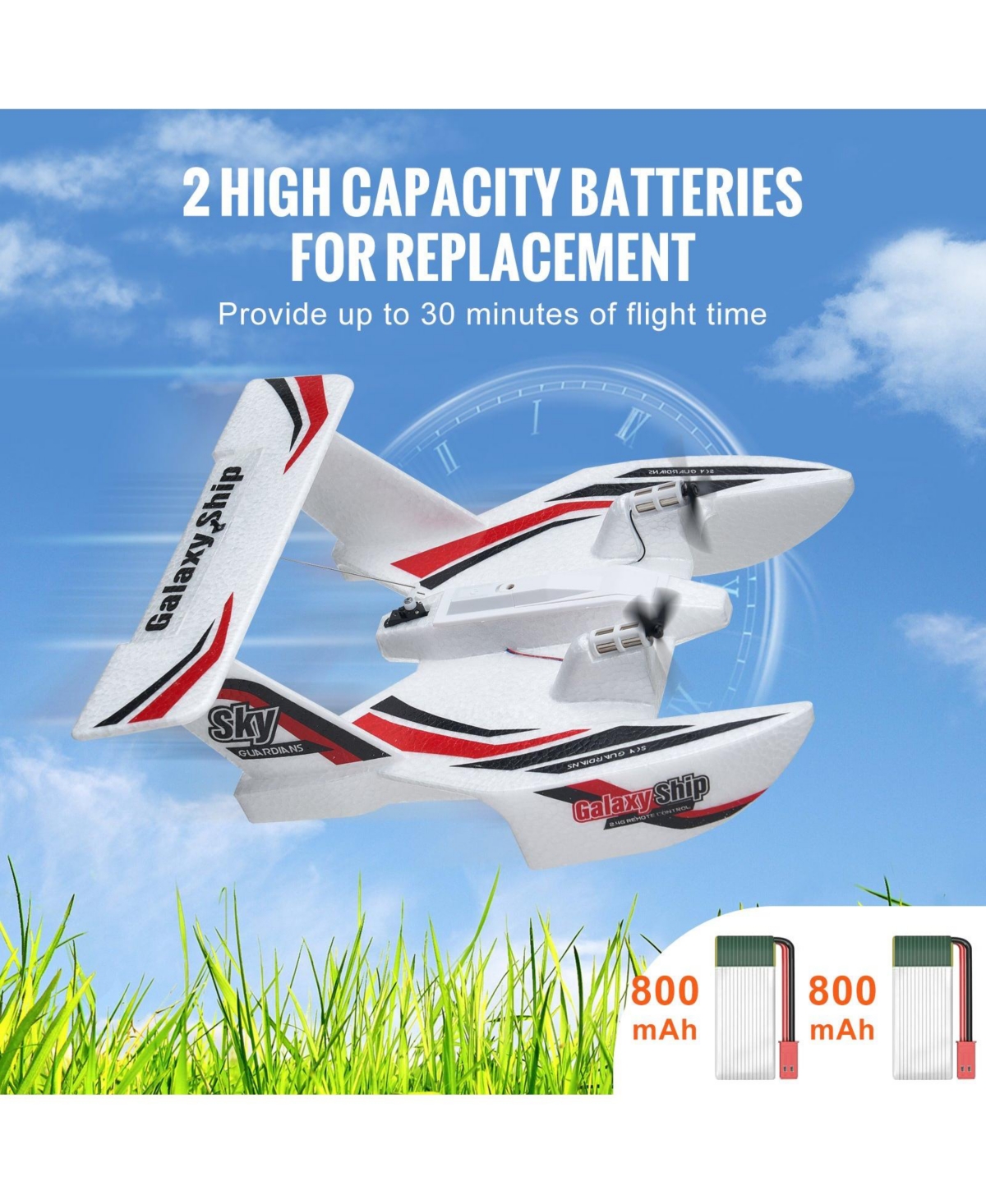 Mecale Rc Plane, 2.4GHz 3-Channel Amphibious Airplane with 6-Axis Gyro, 2 Batteries, Ready-to-Fly Glider for Adults & Kids Beginners