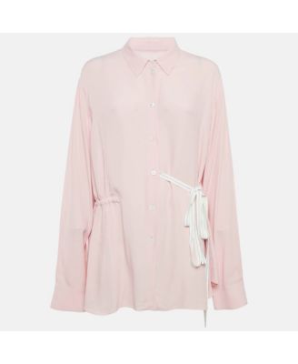 Women's Pink Crepe Button Front Long Shirt