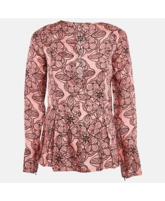 Women's Pink Printed Silk Full Sleeve Top