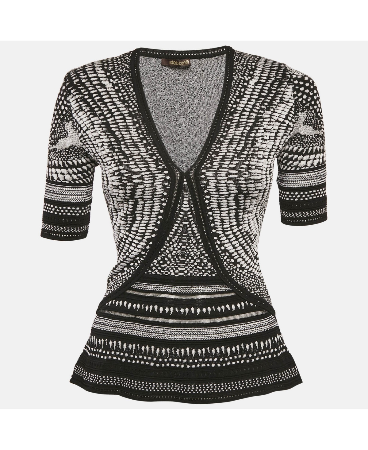 Pre-Owned Roberto Cavalli Women's Monochrome Patterned Jacquard Stretch Knit Top