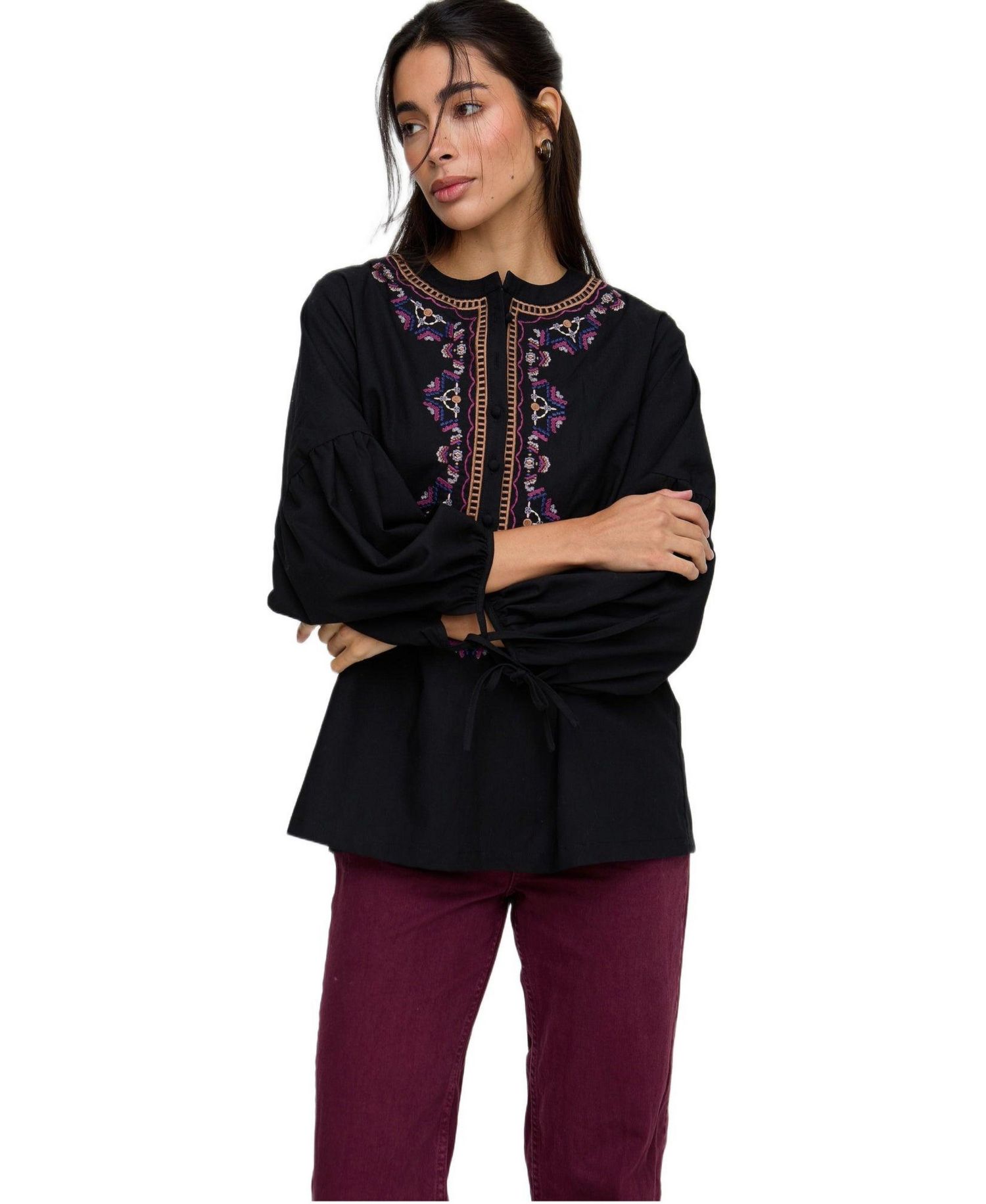 Women's Anai Half Placket Embroidered Blouse