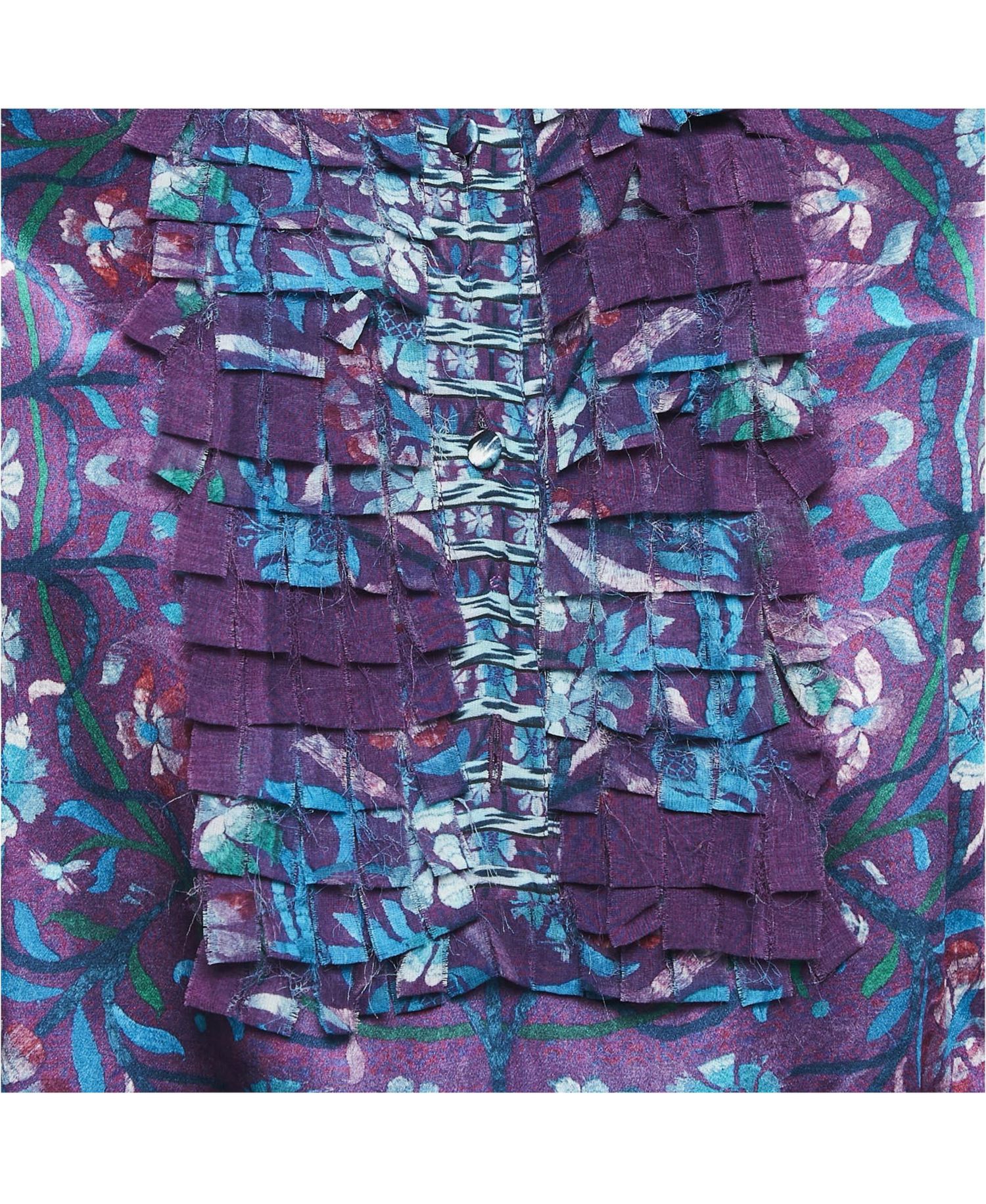 Women's Purple Floral Print Silk Ruffled Top