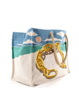 Pre-Owned HERMES La Plage Beach Tote Bag Printed Canvas