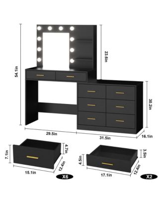 61" Make up Vanity Desk with Mirror and Lights, 3 Lighting Modes Vanity Organizer with Adjustable Brightness