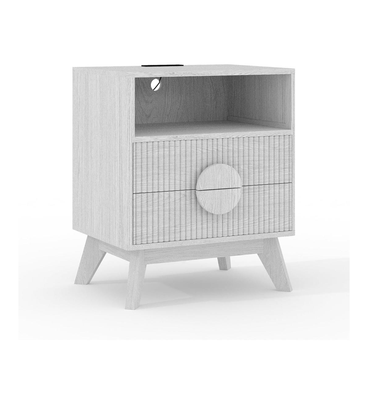 Gaomon Modern Fluted Night Stand, Bedroom Nightstand with Usb Charging Station, Wood Bedside Table 2 Drawers, 1pcs