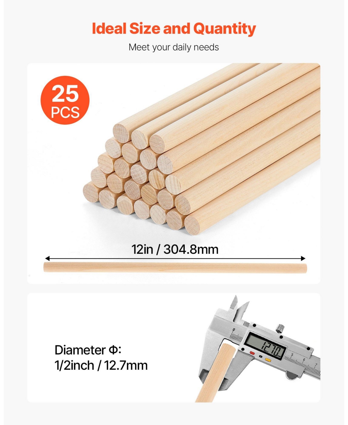 Hongge Wooden Dowel Rods Birch Craft Sticks for Diy and Woodworking Projects