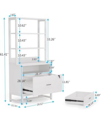 2 Drawer Vertical File Cabinet with Lock & Bookshelf, Letter Size Large Modern Filing Cabinet Printer Stand with Open Storage Shelves