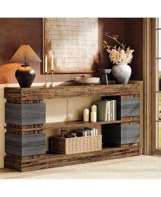 63" Farmhouse Console Table, 3-Tier Entryway Table with Storage, Long Wooden Behind Couch Stand