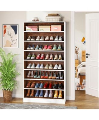 Tall Shoe Cabinet, 9 Tiers 40-45 Pairs Heavy Duty Wood Freestanding Shoe Storage Cabinet