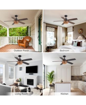 52" Ceiling Fan with Integrated LED Light Remote-Controlled Matte Black 5-Blade Modern Design Quiet DC Motor