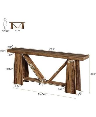 70.9-Inch Long Console Table, Farmhouse Entryway Table with Storage, Narrow Sofa Console Behind Couch