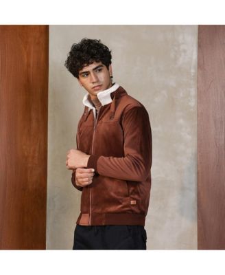 Men's Contrast Sherpa-Lined Suede Bomber Jacket