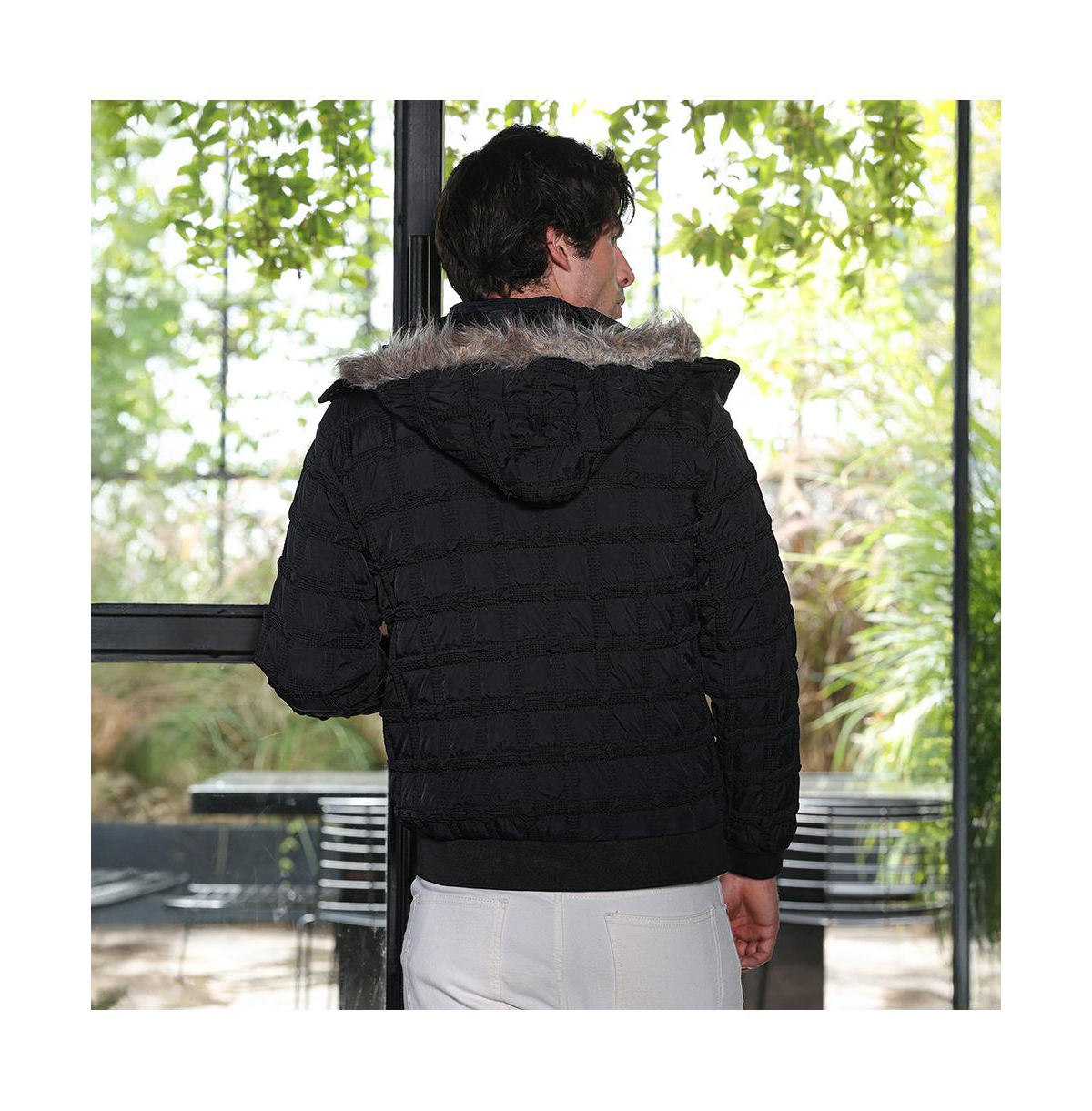 Campus Sutra Men's Obsidian Black Grid-Tactile Puffer Jacket