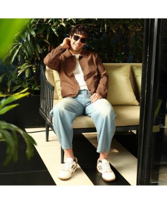 Men's Teddy Brown Crease-Tactile Bomber Jacket