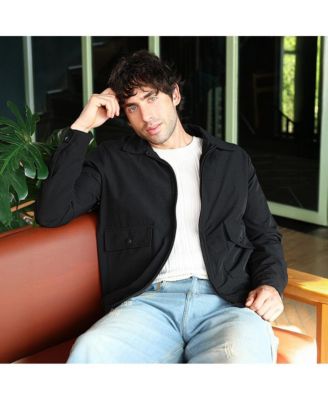 Men's Obsidian Black Zip-Front Geometric-Jacquard Jacket