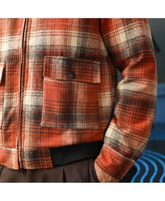 Men's Burnt Sienna Zip-Front Plaid Jacket.