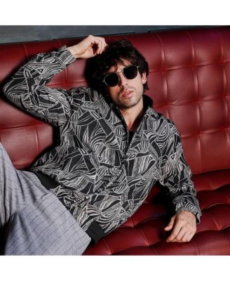 Men's Midnight Black Stroke-Jacquard Bomber Jacket