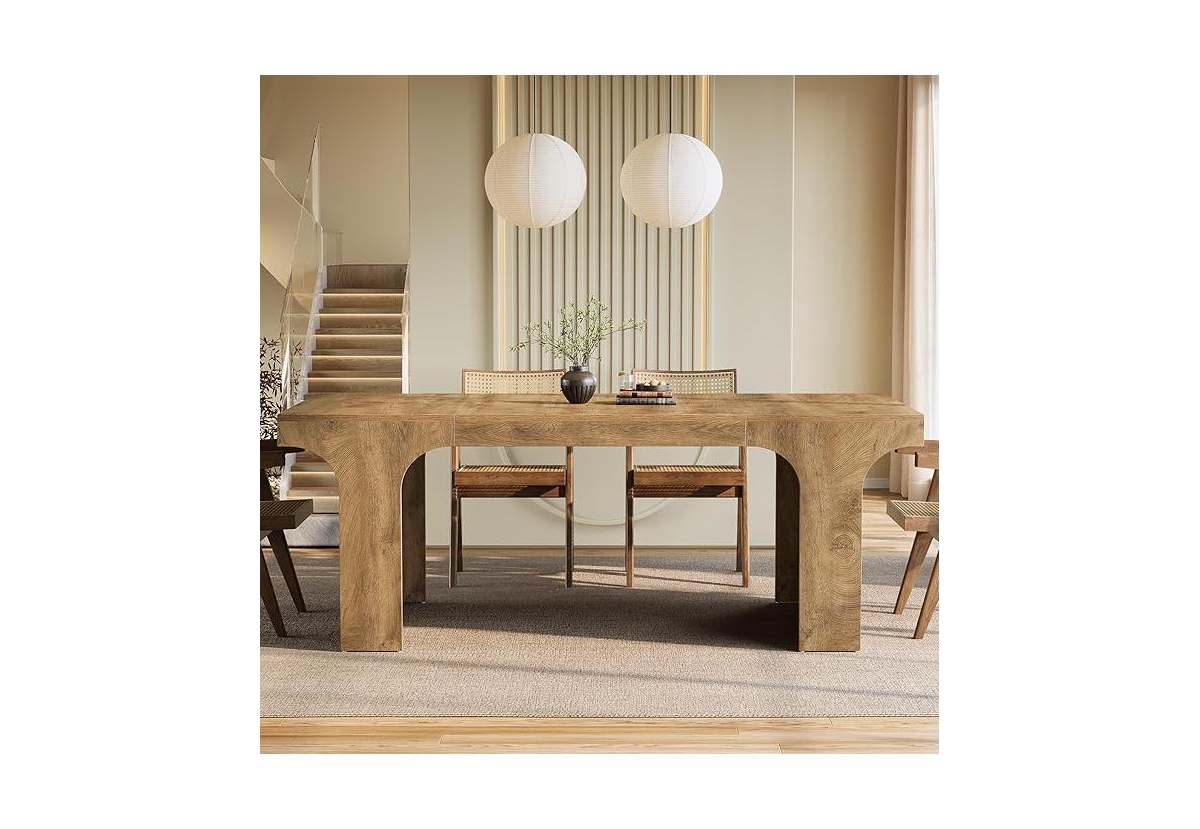 Tribesigns 71-Inch Large Dining Table for 6-8, Farmhouse Wooden Kitchen Table with Arched Design