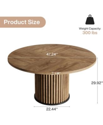 47.24-Inch Black Round Dining Table for 4-6 People, Modern Fluted MDF + Metal Base Kitchen Table