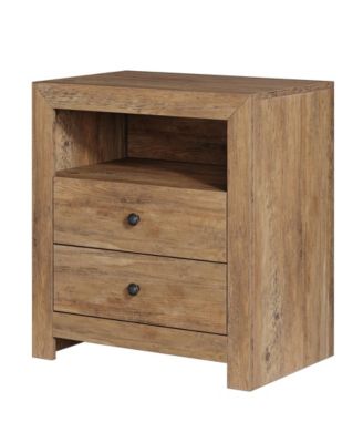 Farmhouse Nightstand with 2 Storage Drawers, Rustic Nightstand Table with Open Shelf, End Side Table, Rustic