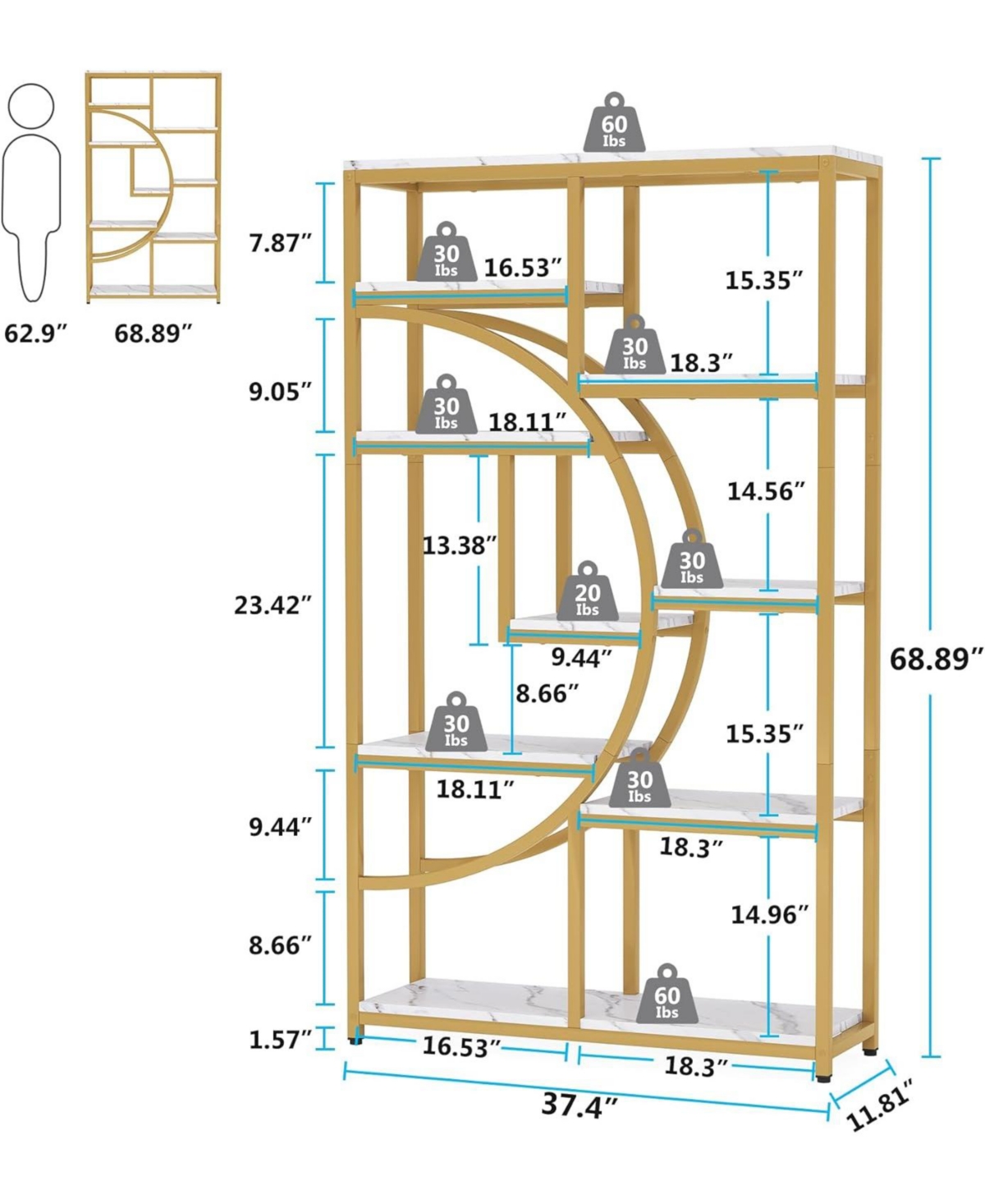 Tribesigns 9-Tier Bookshelf, Freestanding Tall Bookshelves Display Shelf Storage Organizer with 9-Open for Living Room, Bedroom
