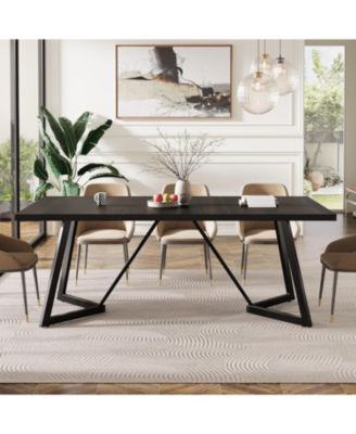 70.87-Inch Large Dining Table for 4-6, Modern Black Dining Room Table with Metal Frame
