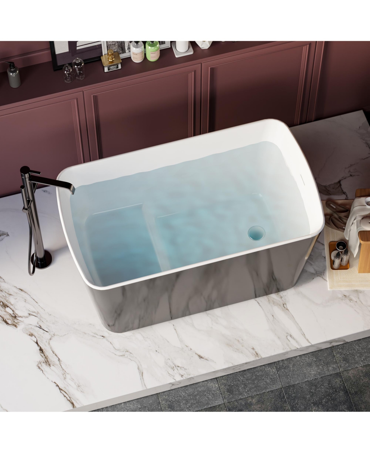 Casainc Acrylic Freestanding Soaking Tub with Sit-In Design and Chrome Overflow