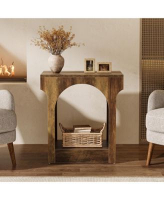 Wood End Table Set of 2, Side Table with Storage Space, Narrow Nightstand, Rustic Brown