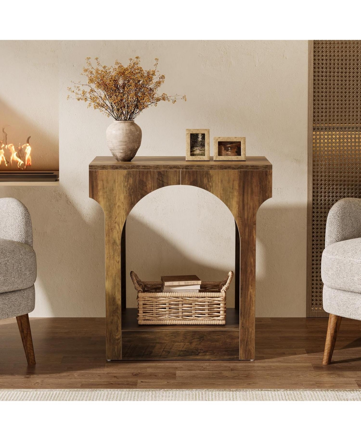 Tribesigns Wood End Table Set of 2, Side Table with Storage Space, Narrow Nightstand, Rustic Brown